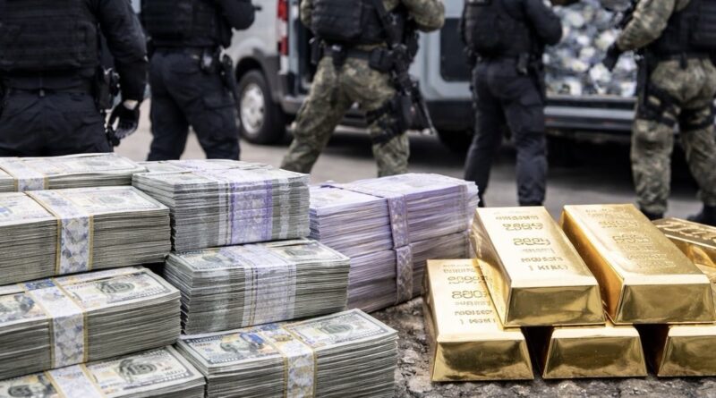 Nagy mennyiségű készpénz és aranyrúd lefoglalása egy NAV-os akció során páncélozott járművek mellett