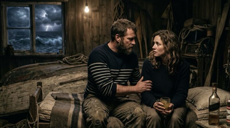 Férfi és nő ül egy csónakban kialakított ágyon, feszült hangulatban