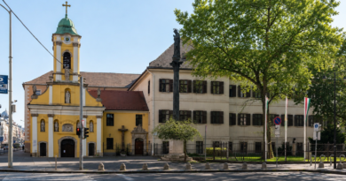 Semmelweis Szent Rókus Egészségközpont épülete nyári időben, zöld lombos fákkal és napsütéses környezetben.